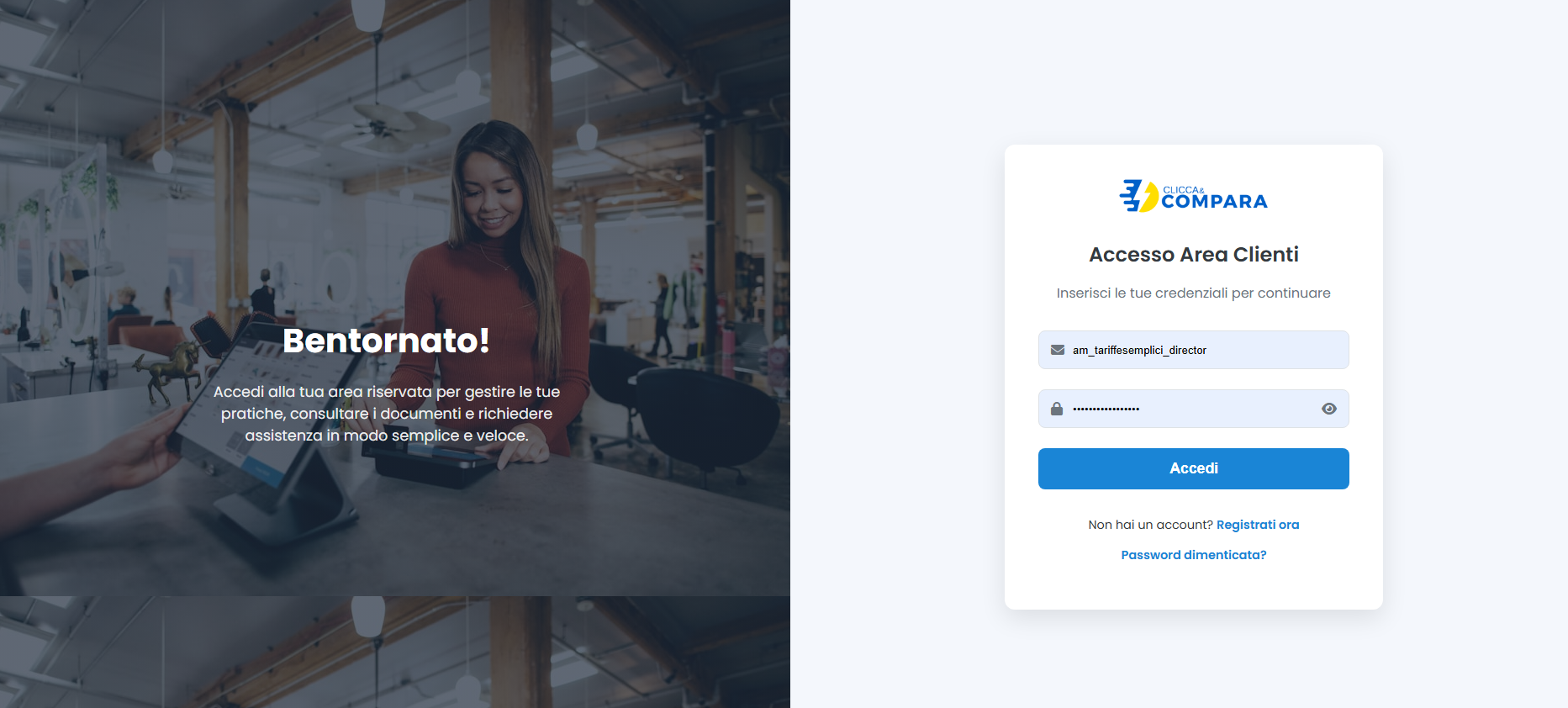 Dashboard Area Clienti Mockup